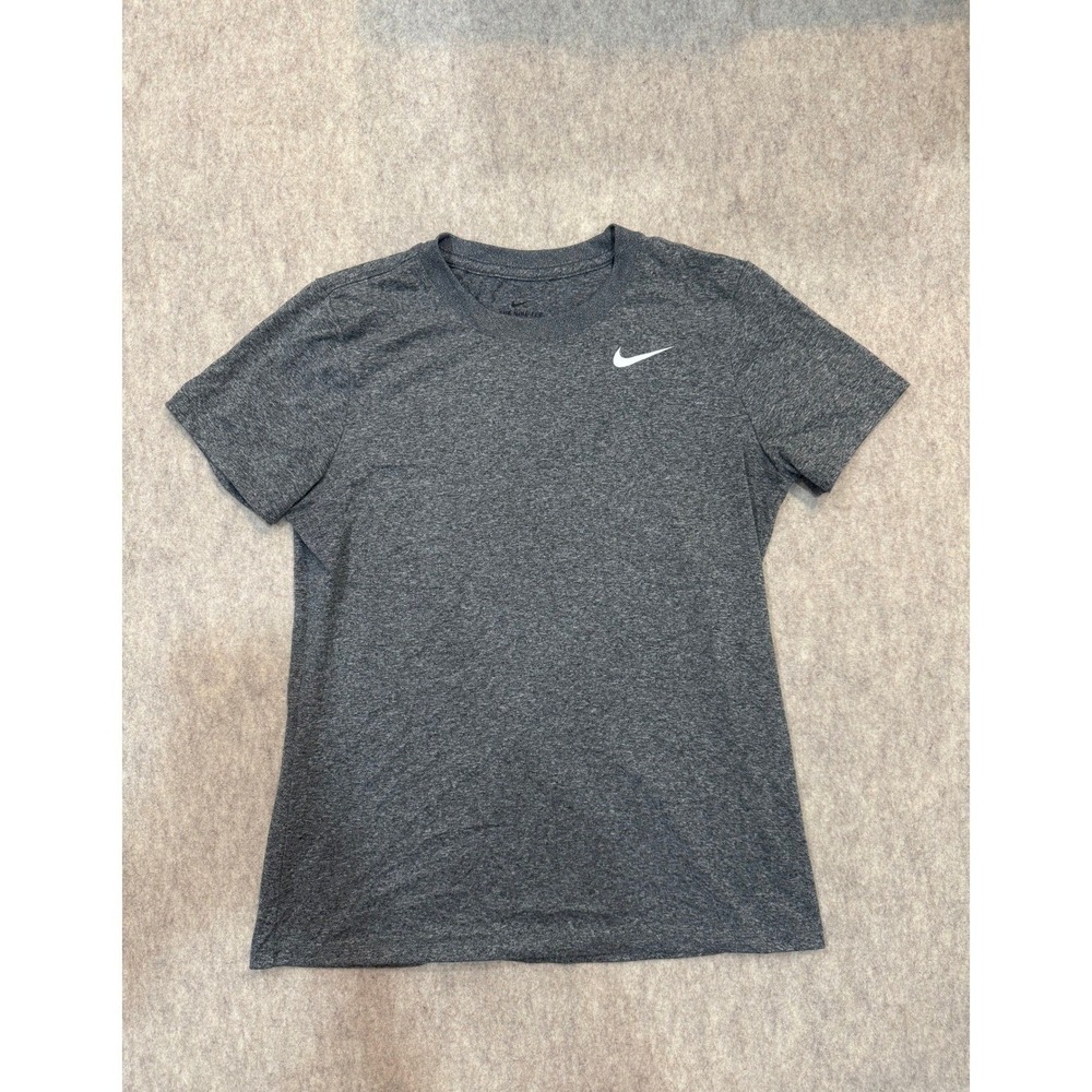 Nike Dri-FIT Womens Training Shirt Gray Heather Short Sleeve Swoosh Tee Size S